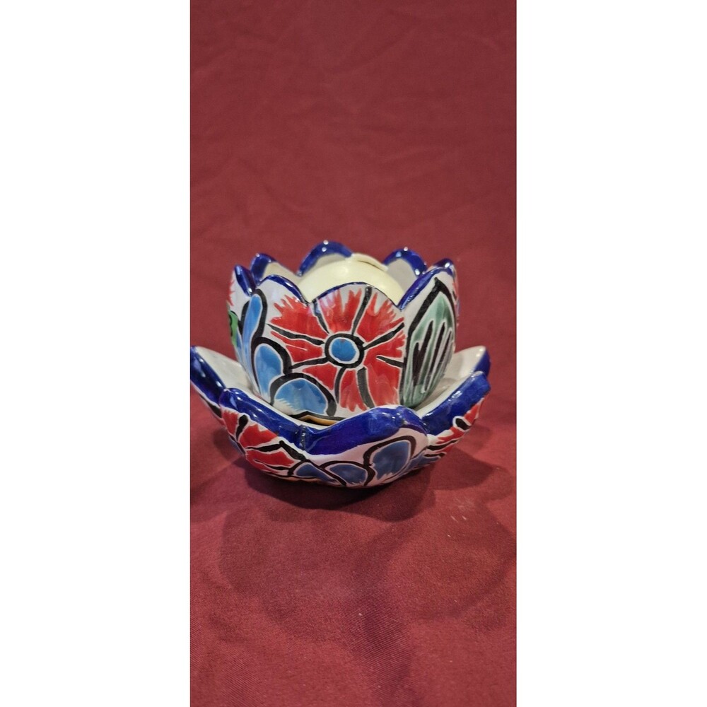 Novica Talavera Style Candle Holder Small Planter Caramic Art Approx 5x4 EUC